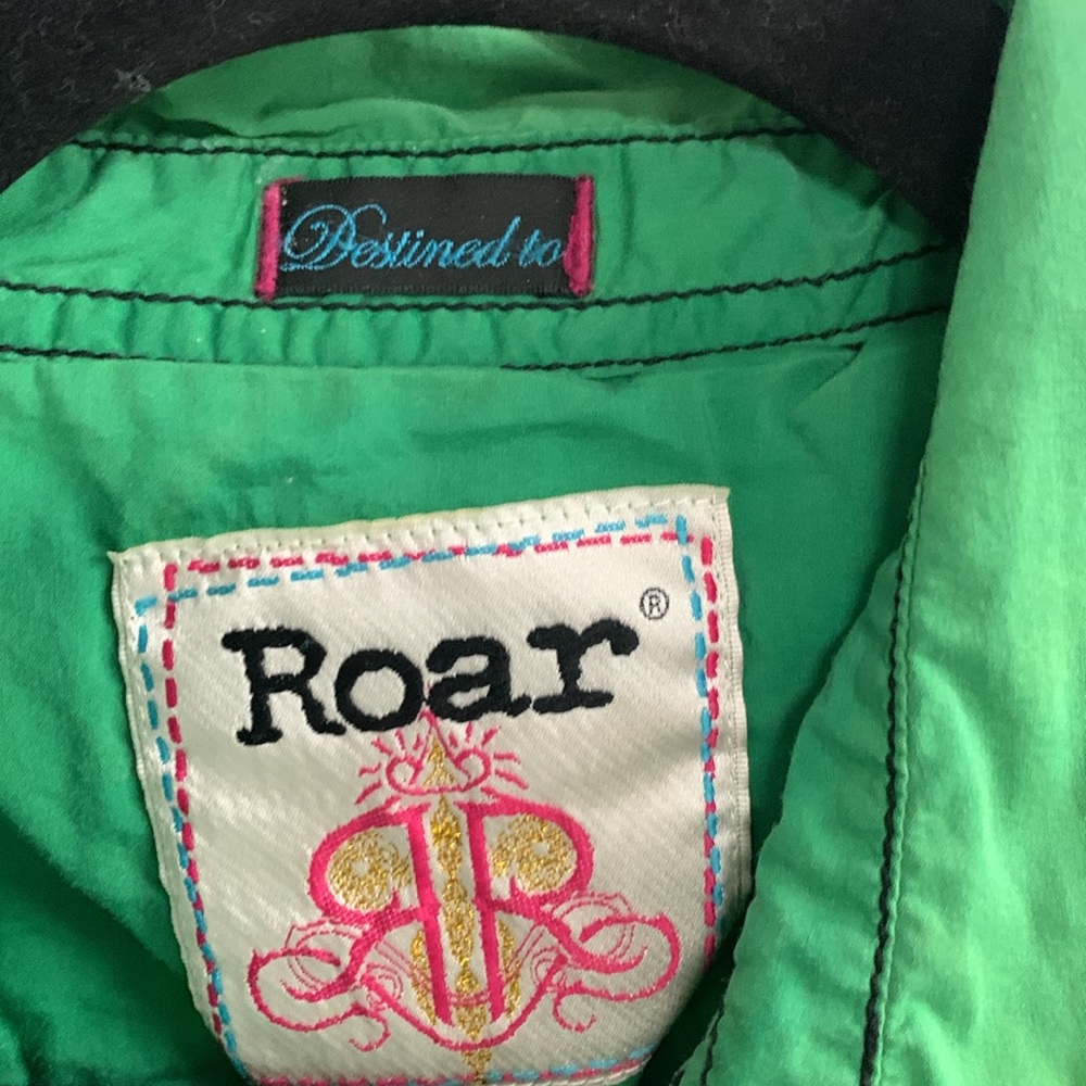 Vintage Y2K Roar Green Snap Front Rhinestone Cowboy Shirt Size M - Picture 2 of 7
